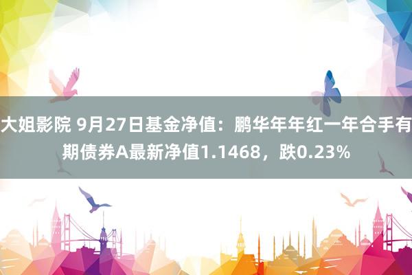 大姐影院 9月27日基金净值：鹏华年年红一年合手有期债券A最新净值1.1468，跌0.23%