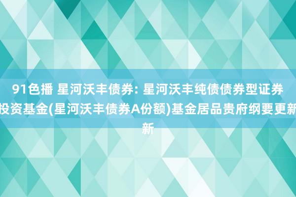 91色播 星河沃丰债券: 星河沃丰纯债债券型证券投资基金(星河沃丰债券A份额)基金居品贵府纲要更新